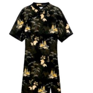 Zara printed frog button dress black